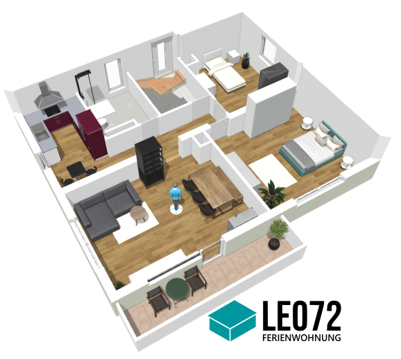3D Grundriss deiner 85 m² großen Ferienwohnung